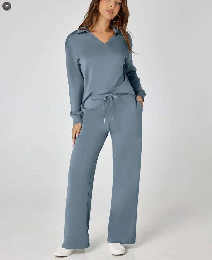Women's Wide-Leg Jogger Co-ord Set with Half-Zip Collar and Pockets - Maisie London