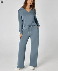 Women's Wide-Leg Jogger Co-ord Set with Half-Zip Collar and Pockets - Maisie London