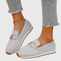 Women's Woven Mesh Slip-On Loafers with Gold Bar and Chunky Sole - Maisie London