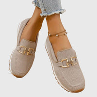 Women's Woven Mesh Slip-On Loafers with Gold Bar and Chunky Sole - Maisie London
