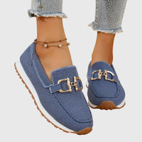 Women's Woven Mesh Slip-On Loafers with Gold Bar and Chunky Sole - Maisie London