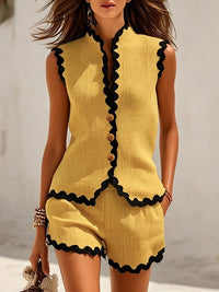 Women's Linen-Look Sleeveless Co-ord Set with Scalloped Trim - Maisie London