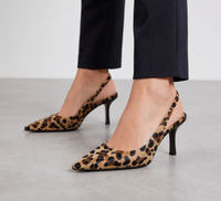 Women's Khaki Leopard Print Slingback Heels with Pointed-Toe - Maisie London