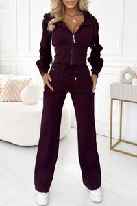 Women's Wide-Leg Co-ord Set with Hooded Zip Top and Drawstring Waist - Maisie London