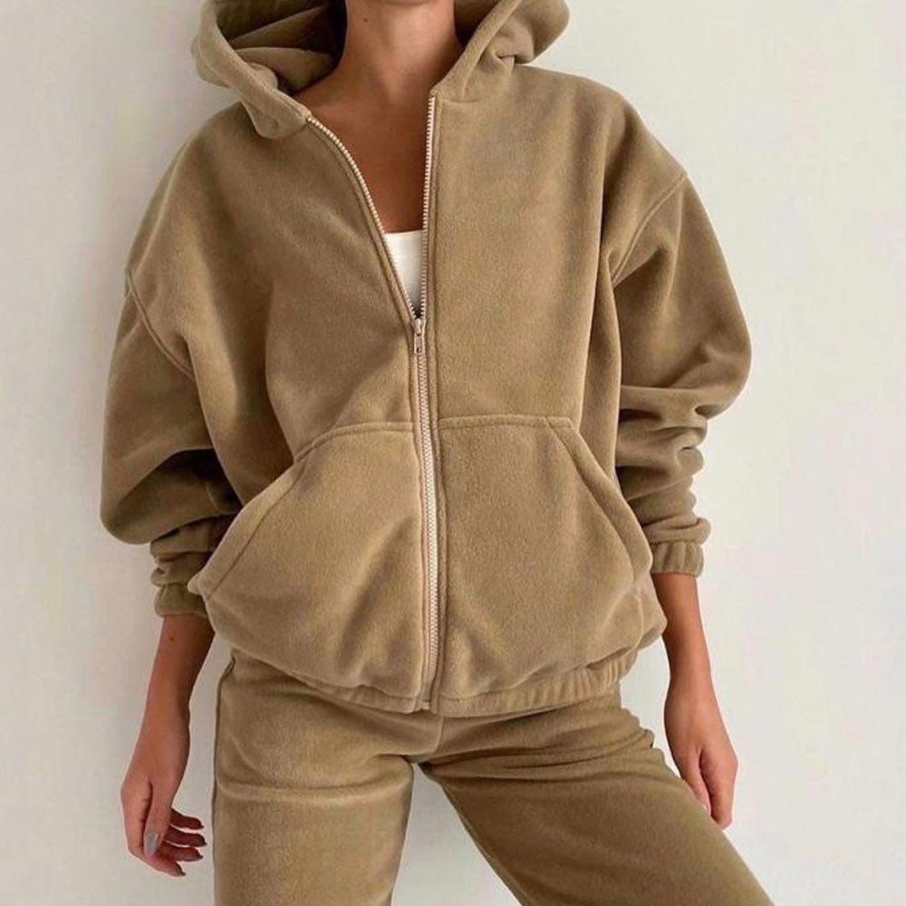Women's Fleece Oversized Zip-Up Hoodie and Jogger Co-ord Set - Maisie London
