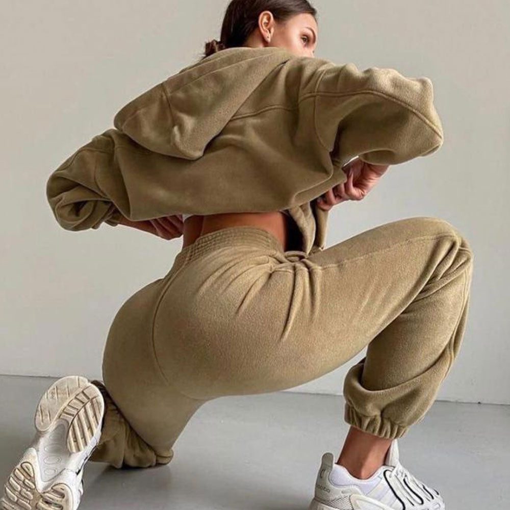 Women's Fleece Oversized Zip-Up Hoodie and Jogger Co-ord Set - Maisie London