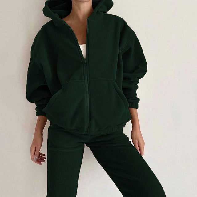 Women's Fleece Oversized Zip-Up Hoodie and Jogger Co-ord Set - Maisie London