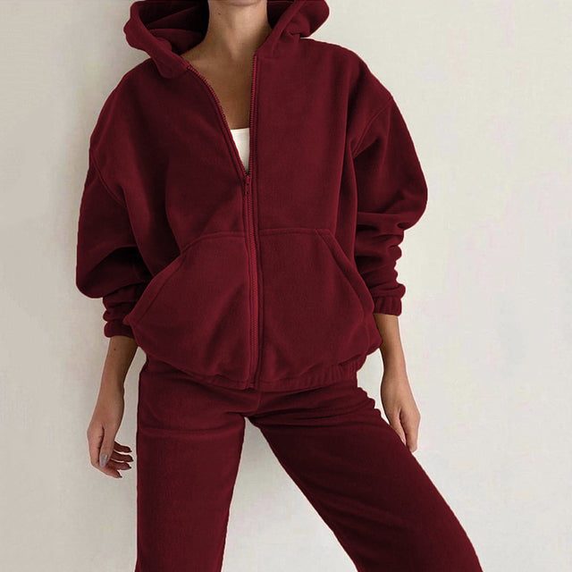 Women's Fleece Oversized Zip-Up Hoodie and Jogger Co-ord Set - Maisie London