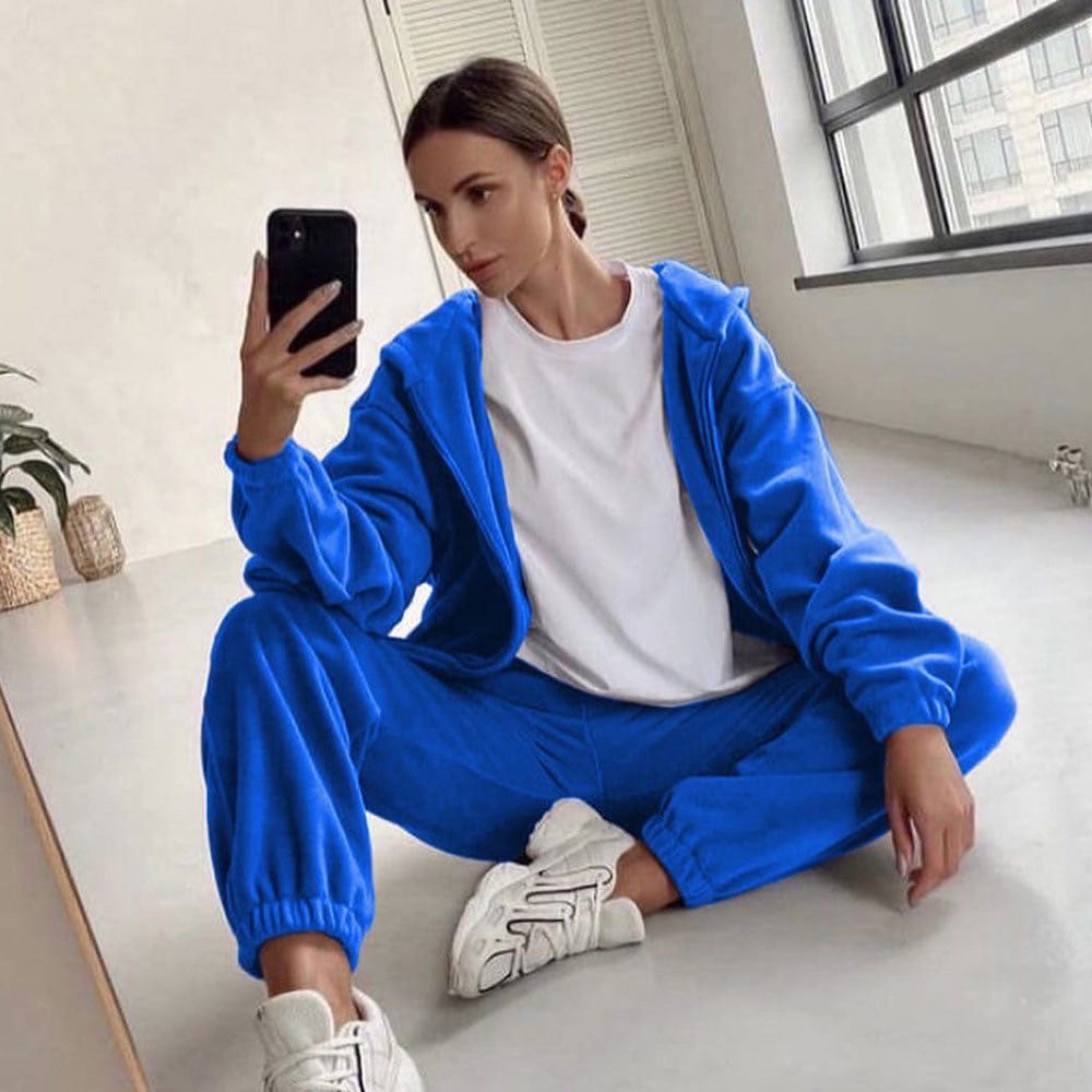Women's Fleece Oversized Zip-Up Hoodie and Jogger Co-ord Set - Maisie London