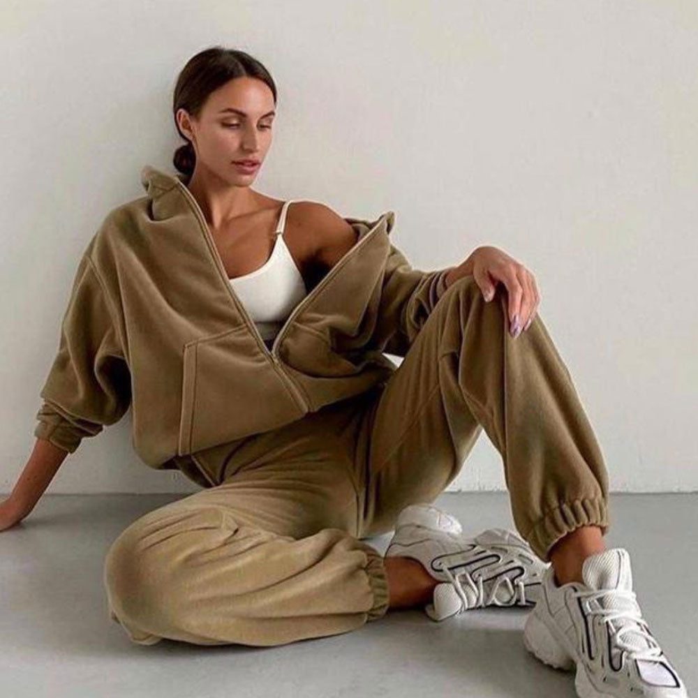 Women's Fleece Oversized Zip-Up Hoodie and Jogger Co-ord Set - Maisie London